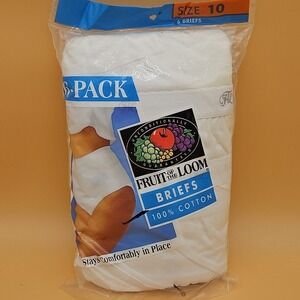 Vintage Fruit Of The Loom Cotton Briefs 6 Pack Size 10 White 1993 NOS